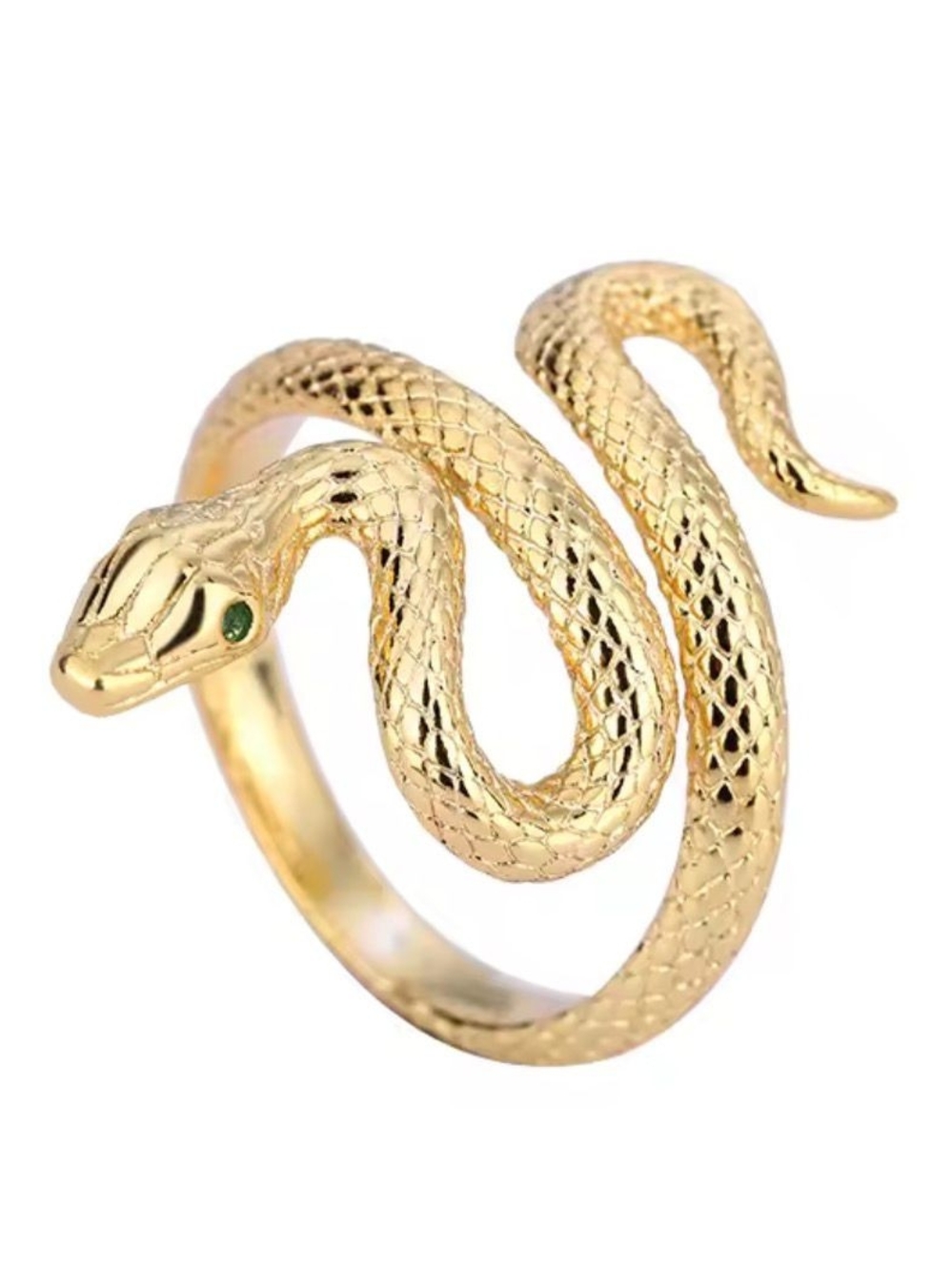 Gold Snake Wrap Ring with Green Eyes